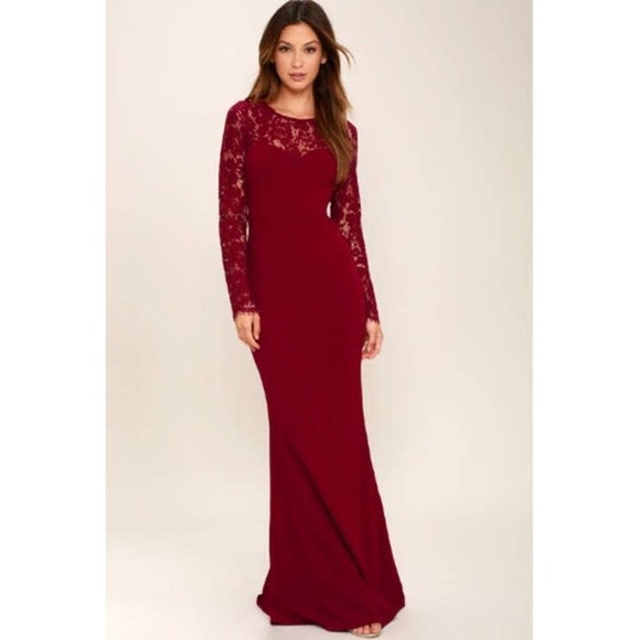 Lulus Dresses & Skirts - Lulu's Whenever You Call Wine Red Lace Maxi Dress | Small